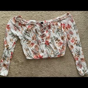 Off Shoulder Floral Laced Crop Top